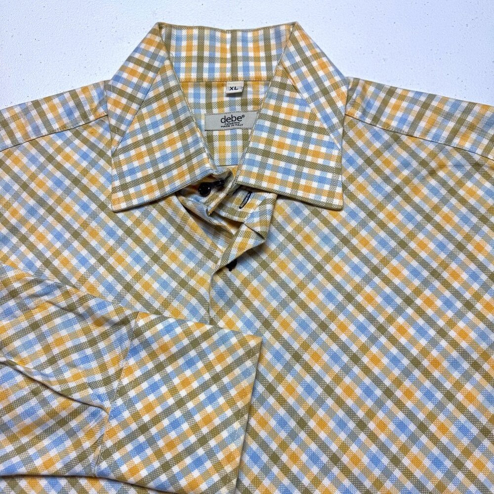 Debe‎ Callezione Shirt Mens XL Yellow Green Plaid Preppy Modern Office Colorful.